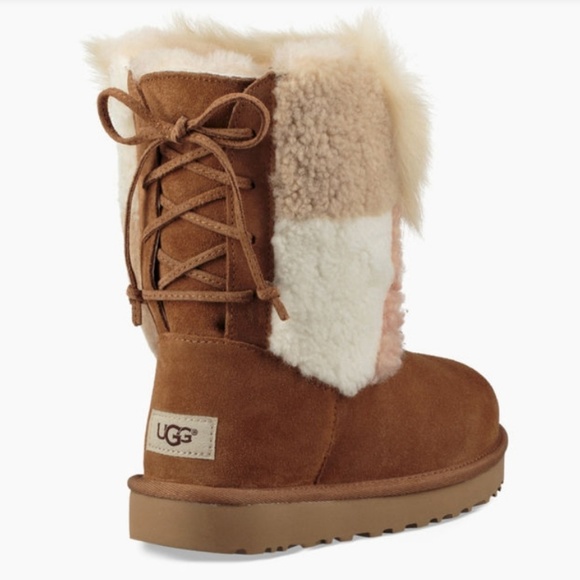 UGG Classic Patchwork Fluff Boot Chestnut Sz 8 - Picture 2 of 8